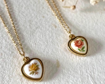 Naszyjnik w stylu vintage z małym serduszkiem dla romantycznych kobiet: biżuteria Floral Cottagecore, delikatny złoty łańcuszek ze stali nierdzewnej