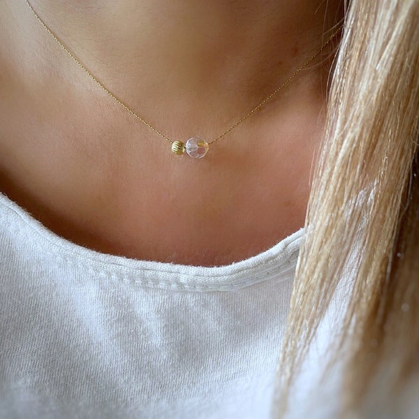 Petit collier en cristal clair, collier Swarovski délicat, pendentif de collier chaîne courte en or, bijoux simples, cadeau unique pour elle, cristal prisme