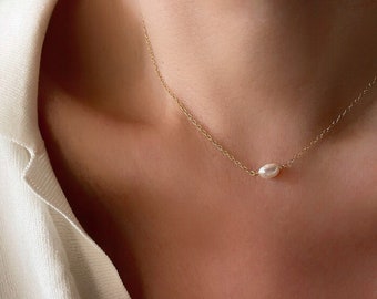 Zarte einzelne Perle Halskette, Gold Perle Choker Halskette, Süßwasser Perle Minimalistische Halskette, Brautschmuck, Trauzeugin Geschenk