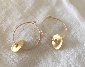 Gold Charm Hoop Earrings - Minimalist Medium Hoops - Boho Dainty Hoops - Easy to Wear Jewelry - Gift for Her