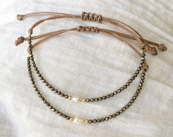 Pulsera Semipreciosas Ajustable - Pulsera Delicada Cordón - Pulsera Perla Boho - Joyería Minimalista Mujer - Regalo Cumpleaños Junio