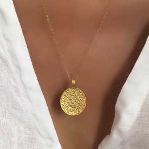 Greek Coin Necklace Gold Disc Gold Necklace Pendant Stacking Necklace Gold Boho Dainty Jewelry Gift for Women image 1