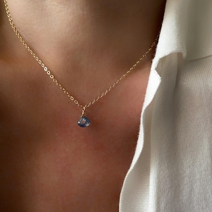 Dainty Kyanite Necklace, Tiny Necklace with Blue Stone, Crystal Gold Necklace for Women Layering, Simple Jewelry, Gift for Girlfriend