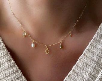 Dainty Initial Necklace Minimalist Charm Necklace Gold Dangling Charms Necklace  Letter Jewelry Custom Letter Gift Personalized Gift for Her