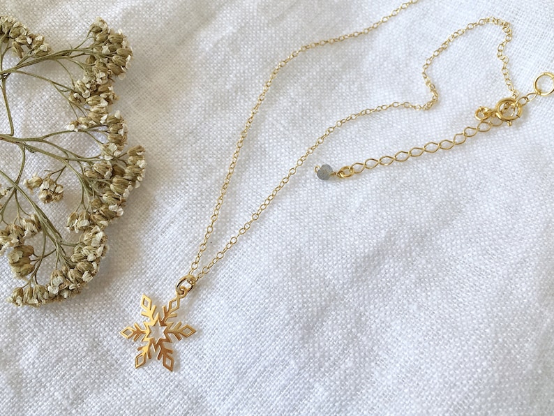 Snowflake Necklace in Gold Dainty Winter Necklace Simple Etsy