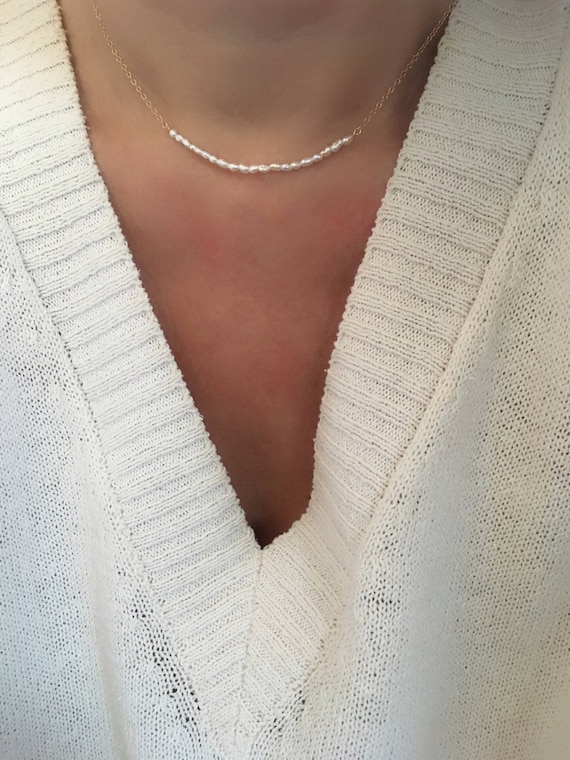 Rice Pearl Necklace Tiny Pearl Choker Dainty Small Pearl
