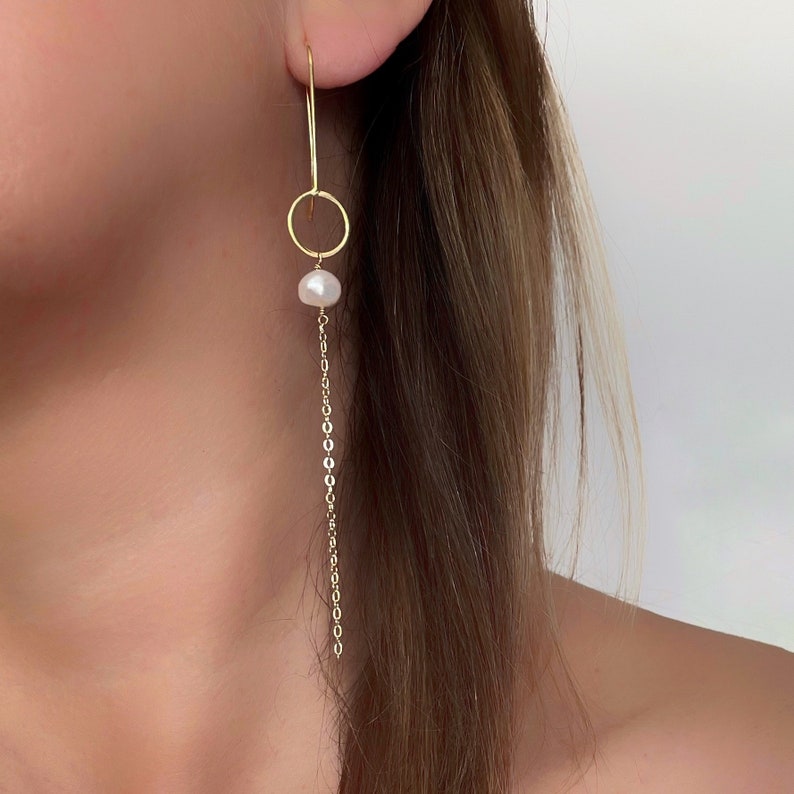 Boucles d'oreilles mariée perles d'or chaîne pendante cercle