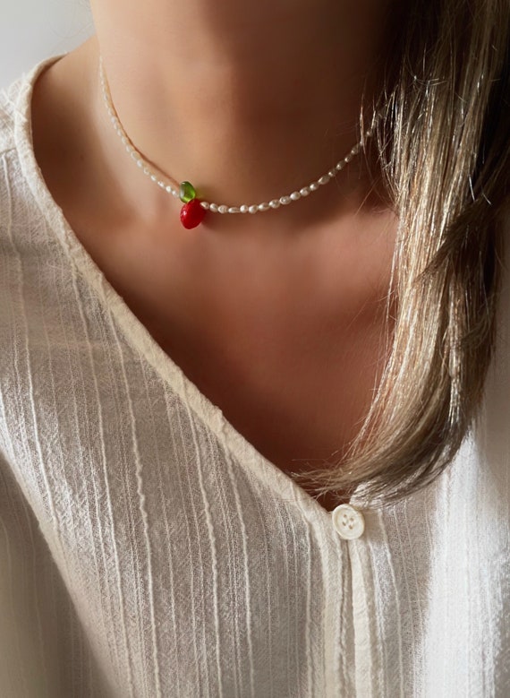 Collar de fresa, collar de gargantilla de perlas de moda, collar de perlas  ajustable con encanto de frutas, cuenta de joyería de perlas, idea de  regalo de mujer -  España