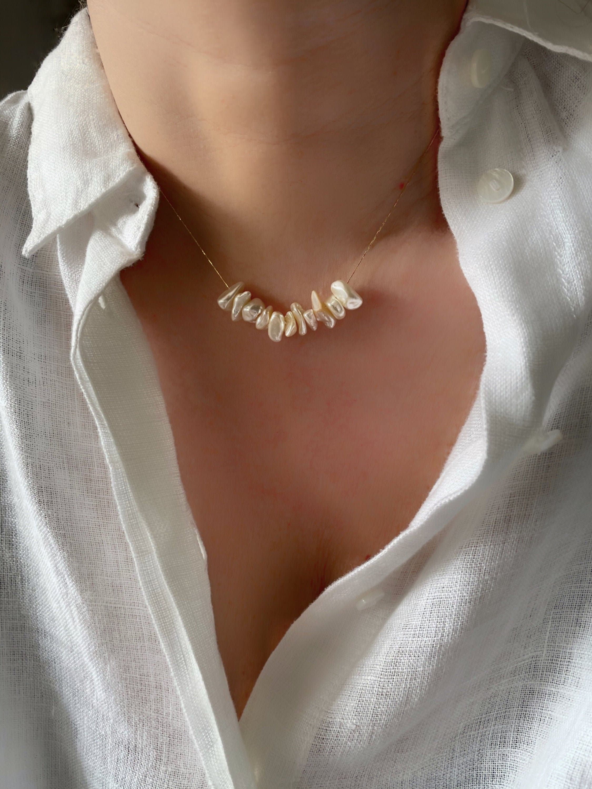 Modern Pearl Necklace Nacre Necklace Pearl Bar Necklace pic