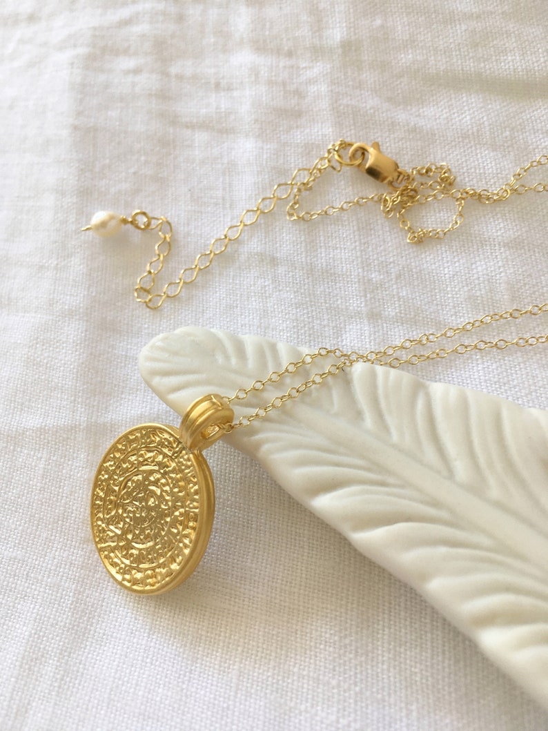 Greek Coin Necklace Gold Disc Gold Necklace Pendant Stacking Necklace Gold Boho Dainty Jewelry Gift for Women image 7