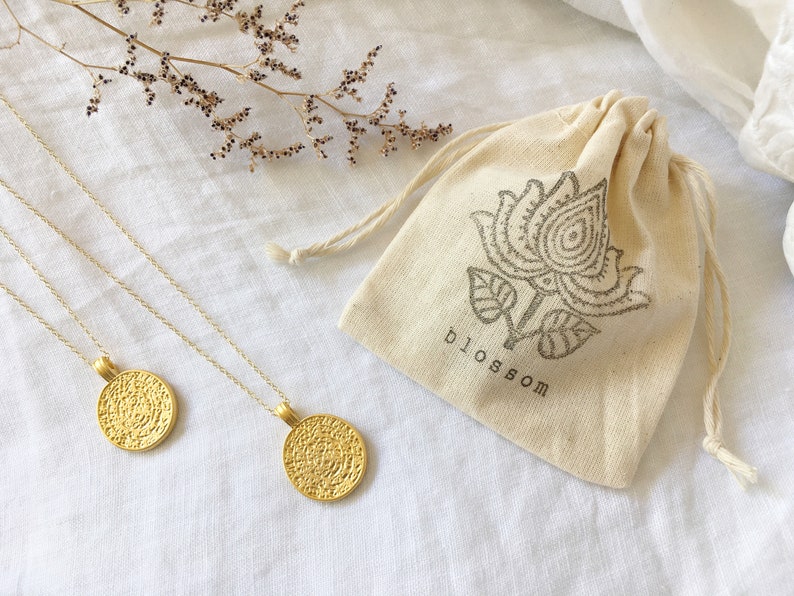 Greek Coin Necklace Gold Disc Gold Necklace Pendant Stacking Necklace Gold Boho Dainty Jewelry Gift for Women image 9