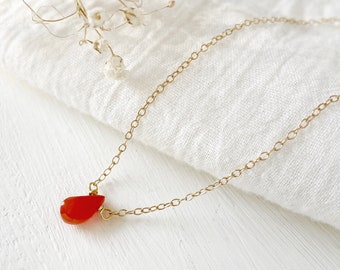 Dainty Carnelian Necklace with Tiny Gemstone Pendant, Minimalist Necklace with Genuine Carnelian Teardrop, Orange Stone Jewelry, Sister Gift