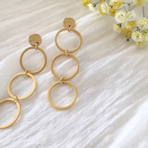 Triple Hoop Earrings - Lightweight Dangle Circle Earrings - Gold Statement Earrings - Modern Jewelry for Her - Best Friend Gift