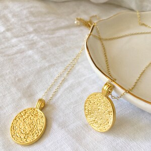 Greek Coin Necklace Gold Disc Gold Necklace Pendant Stacking Necklace Gold Boho Dainty Jewelry Gift for Women image 5