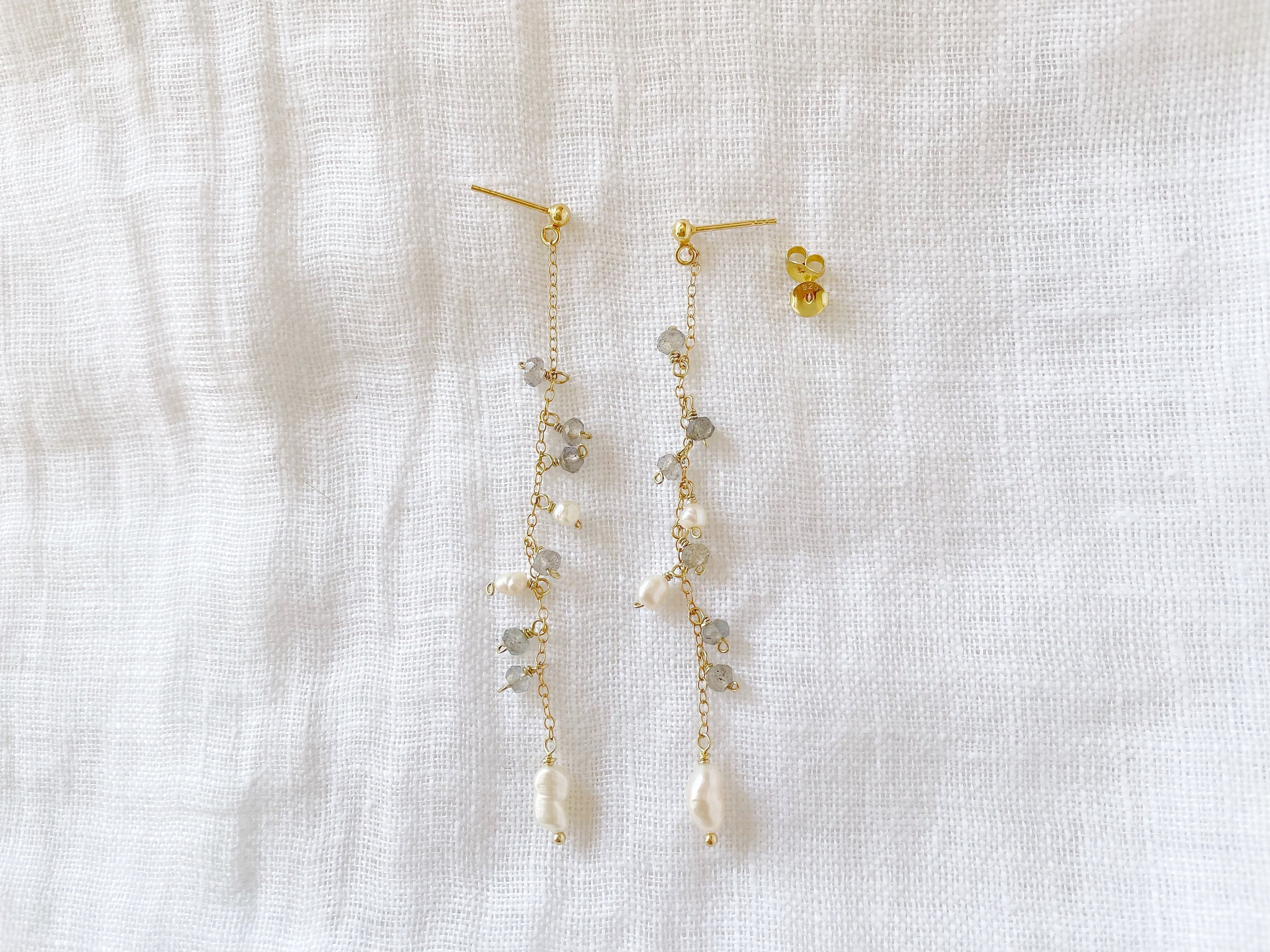 Pearl Labradorite Dangle Earrings