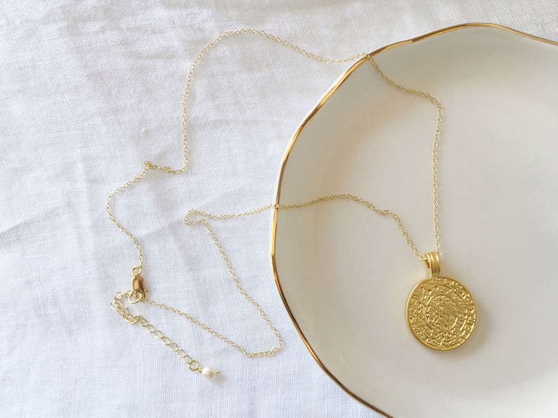 Greek Coin Necklace Gold Disc Gold Necklace Pendant Stacking Necklace Gold Boho Dainty Jewelry Gift for Women image 8