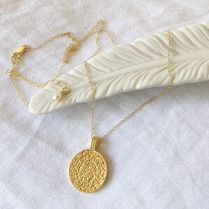 Greek Coin Necklace Gold Disc Gold Necklace Pendant Stacking Necklace Gold Boho Dainty Jewelry Gift for Women image 2
