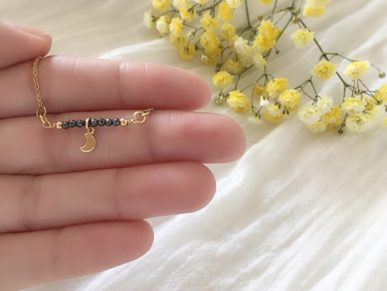 Tiny Moon Necklace Daily Jewelry Black 