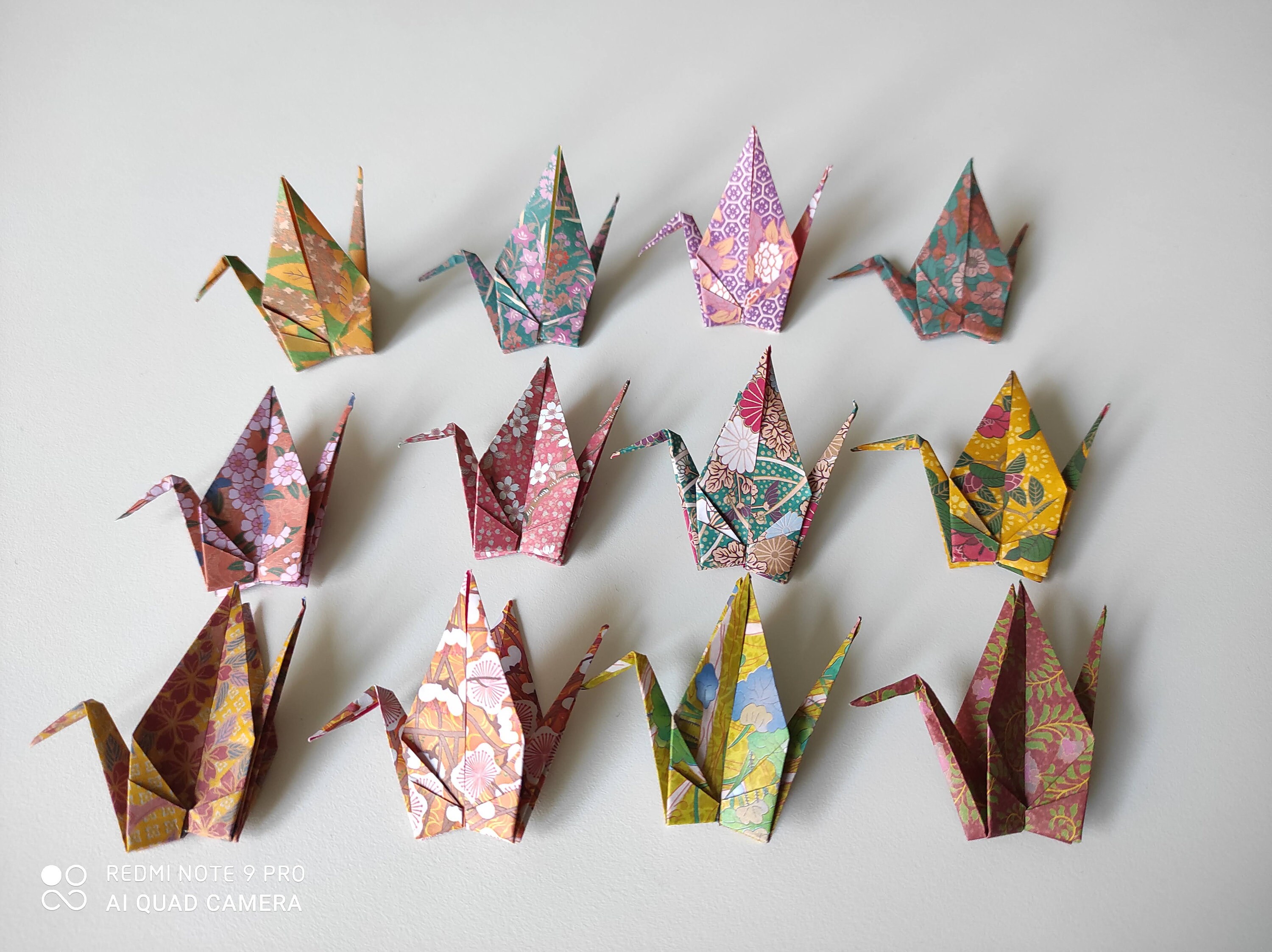 12 Grues Origami à Motifs Japonais Washi