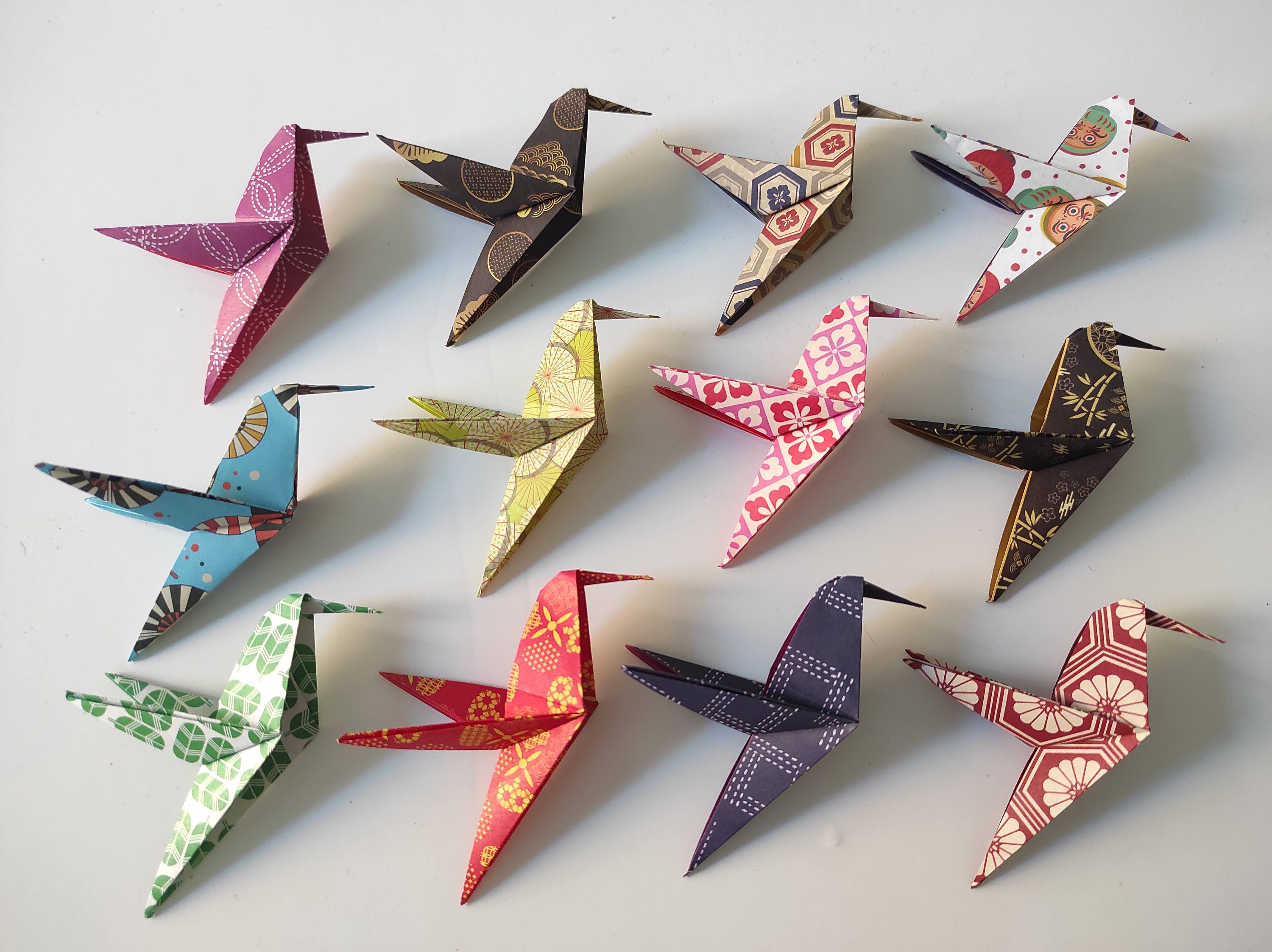 12 Colibris Origami Motifs Japonais