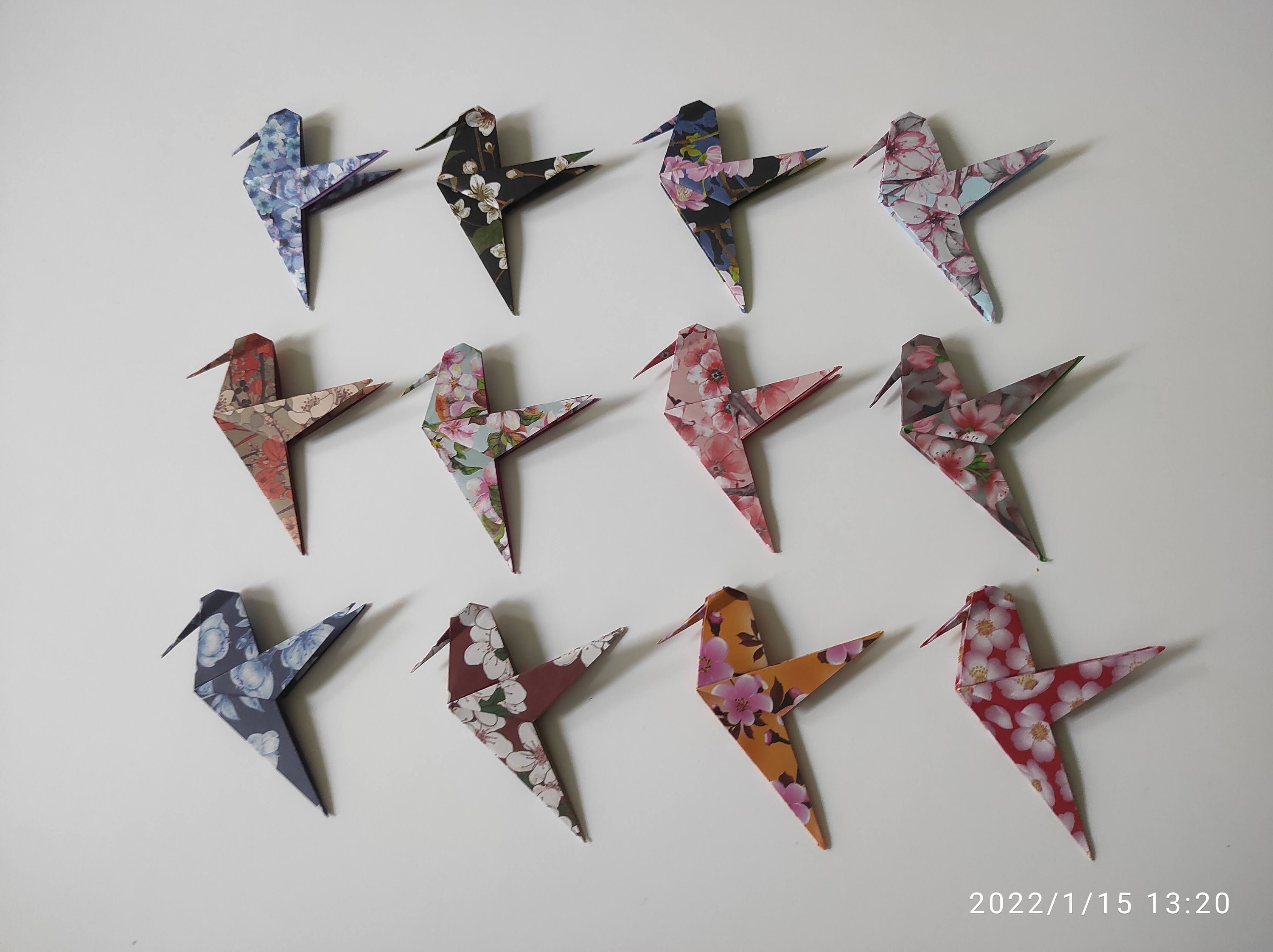 12 Colibris Origami Motifs Fleurs de Cerisier