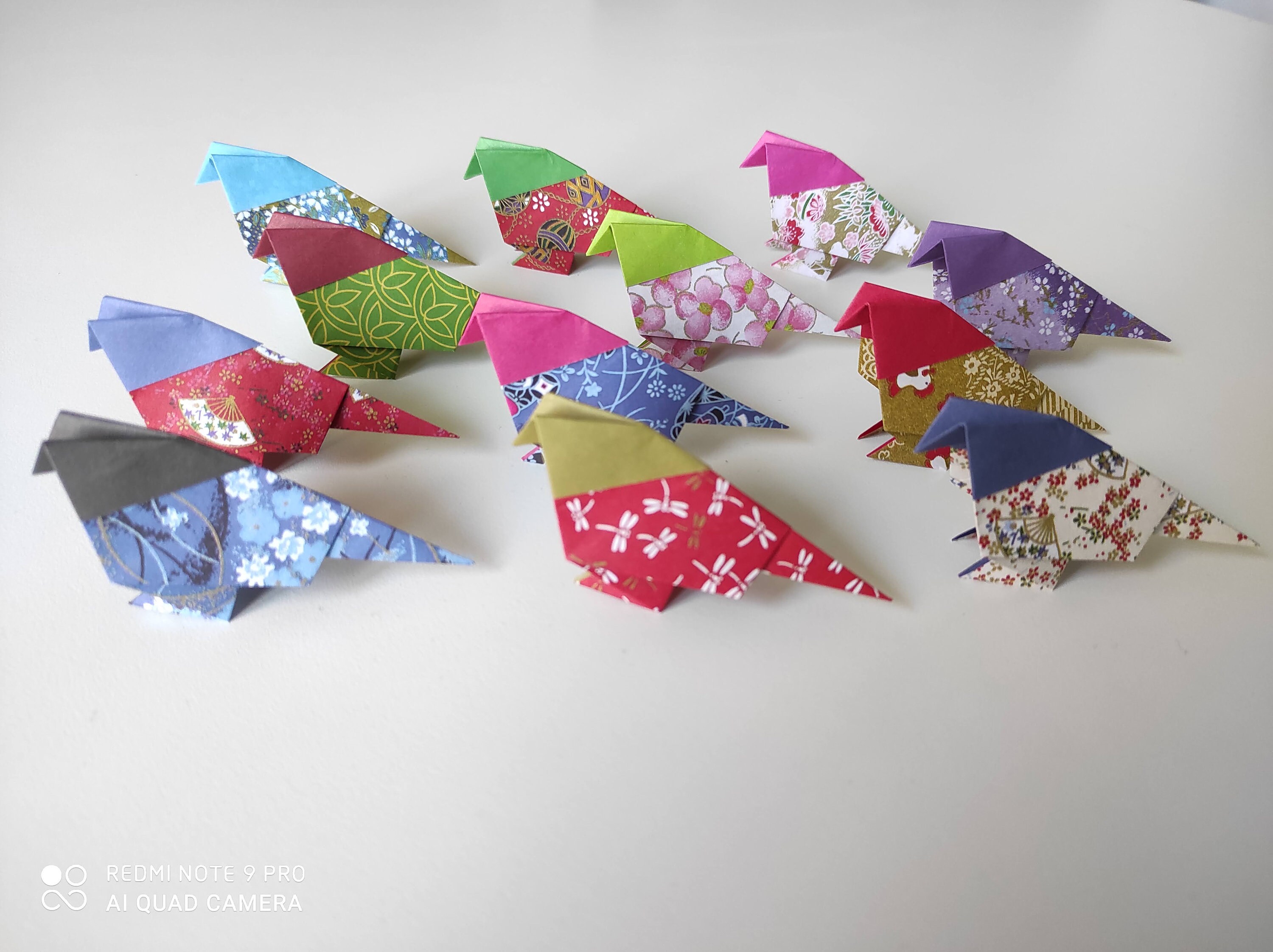12 Mesanges Origami à Motifs Chiyogami Japonais