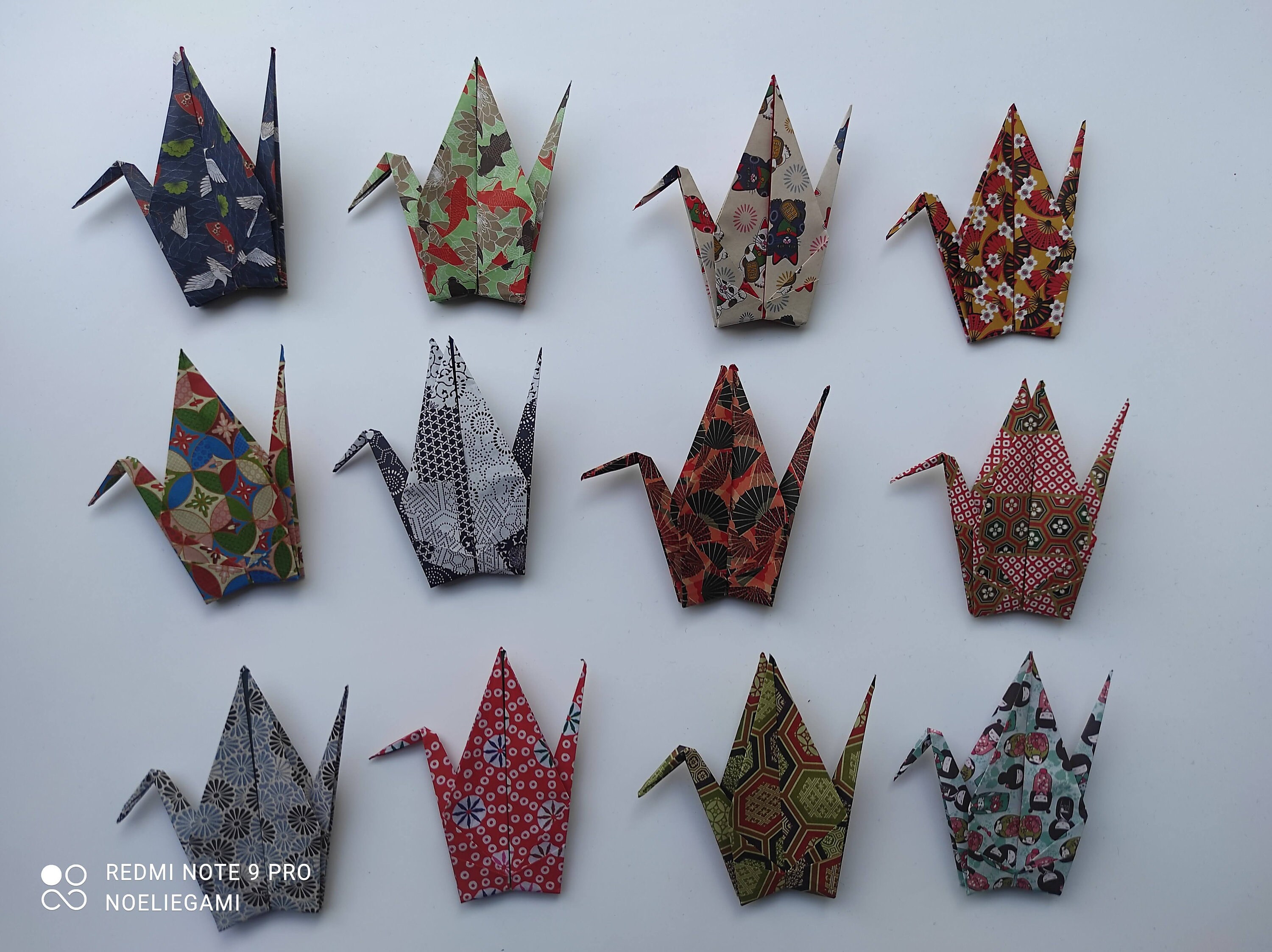12 Grues Origami Motifs Washi Japonais