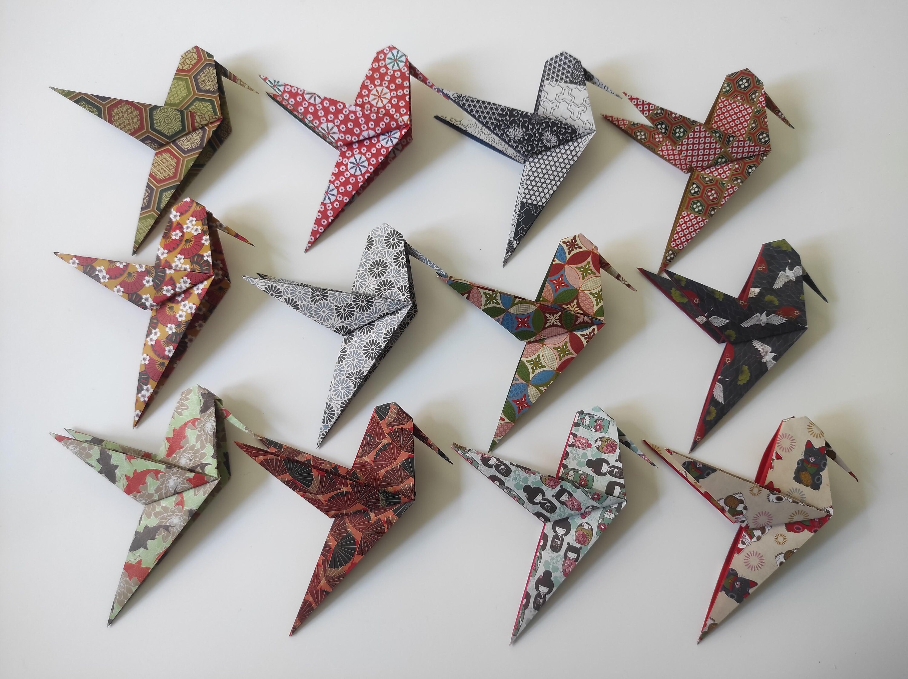 12 Colibris Origami Motifs Washi Japonais