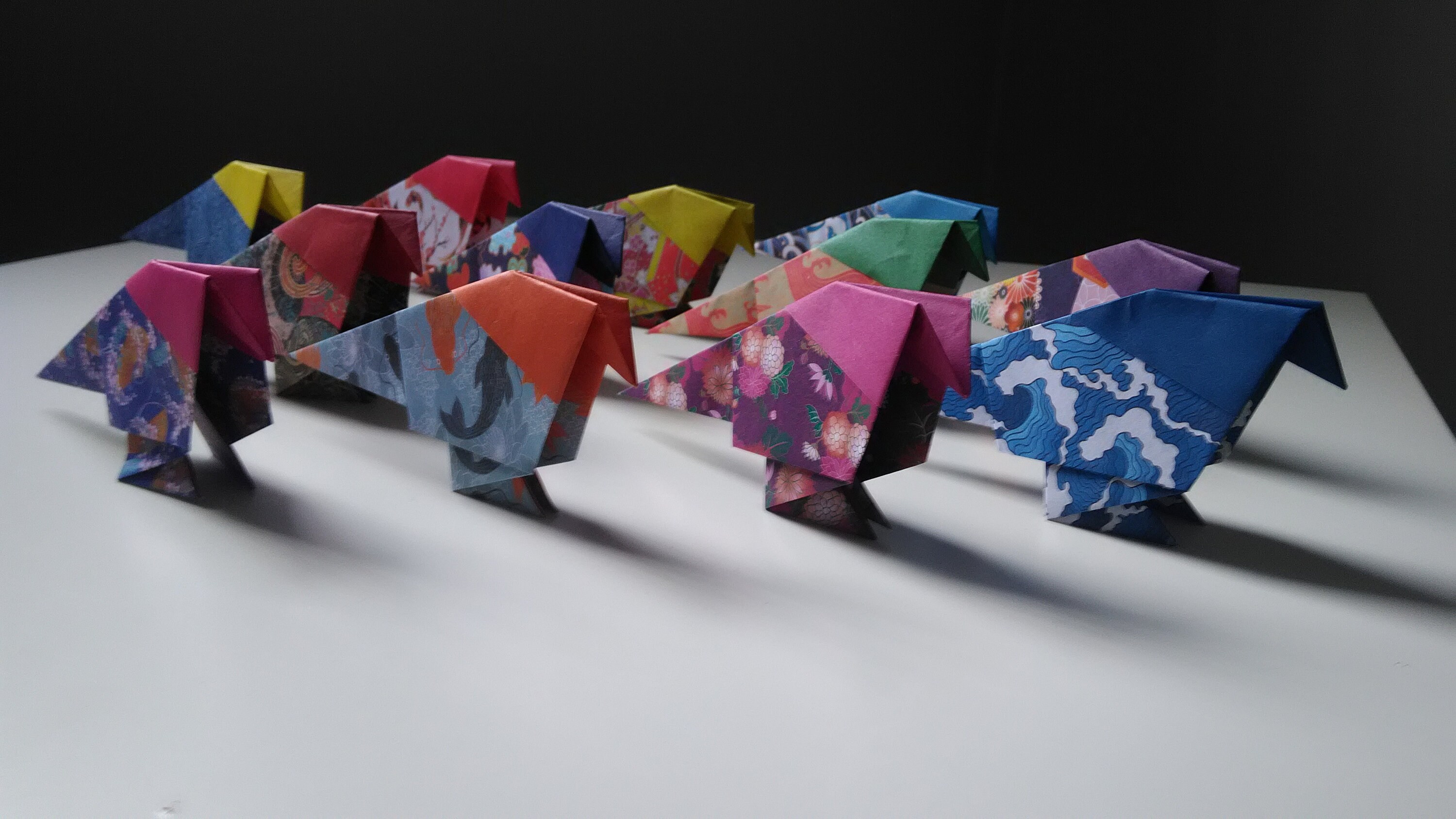 12 Mésanges Origami Motifs Chiyogami Japonais