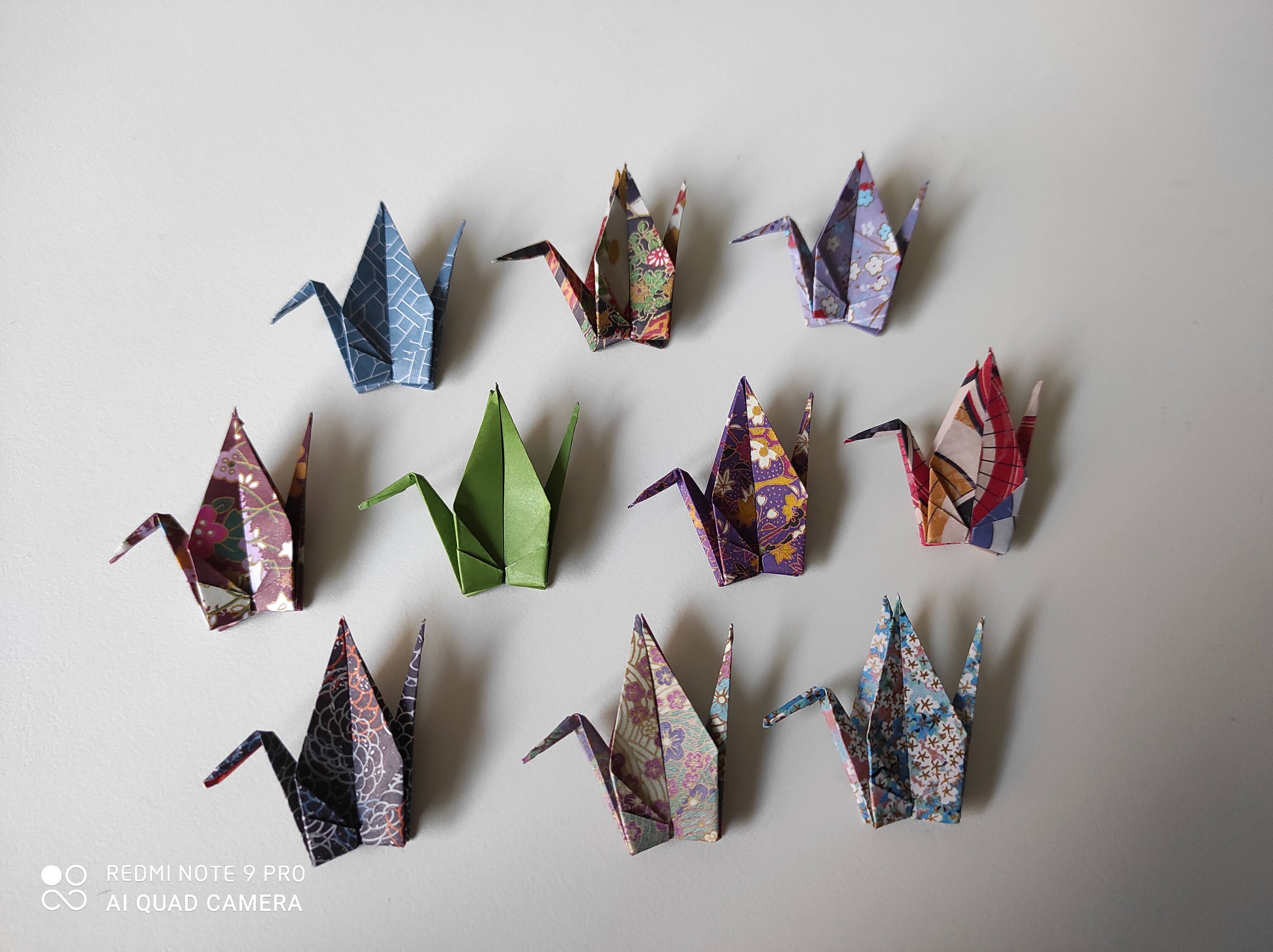 10 Mini Grues Origami Motifs Japonais Fleuris