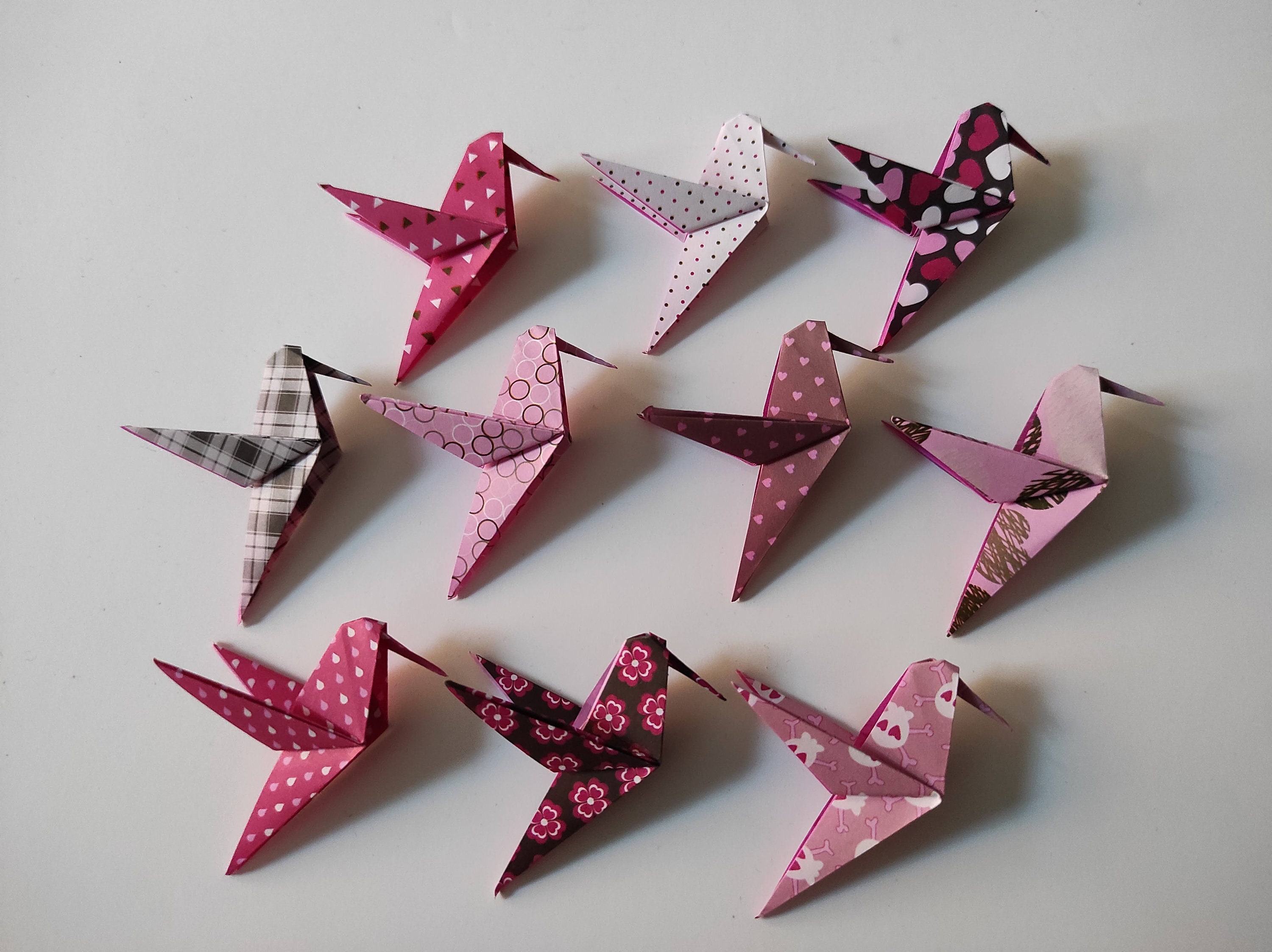 10 Mini Origami Colibris Rose Marron et Gris