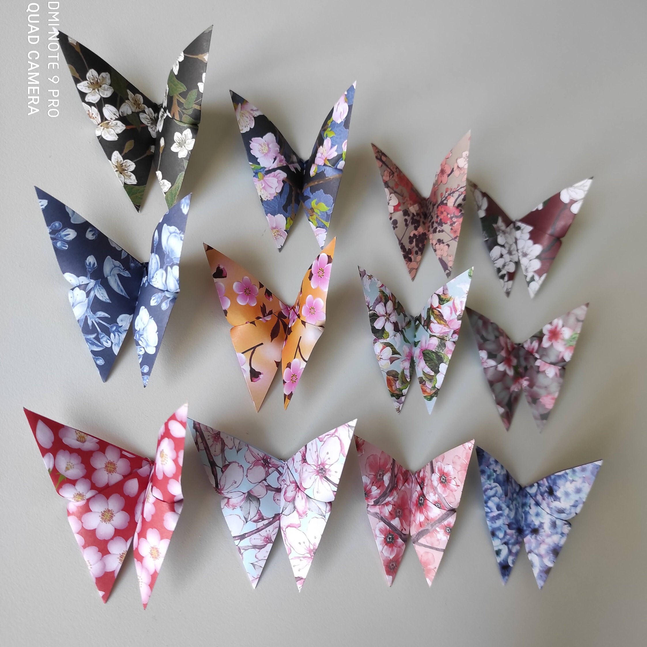 12 Origami Papillons Motifs Fleurs de Cerisier Japonais