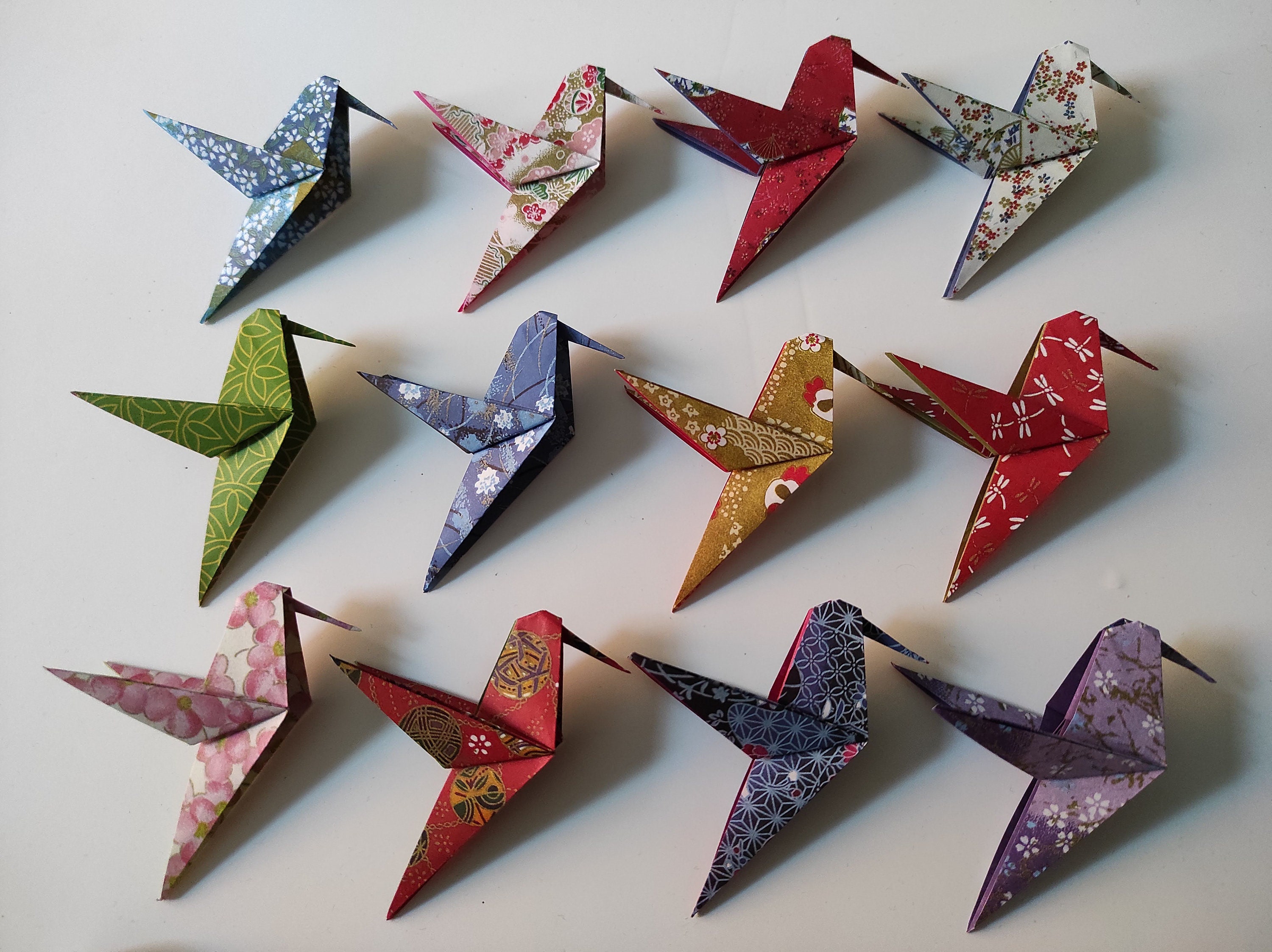 12 Colibris Origami Motifs Chiyogami Japonais