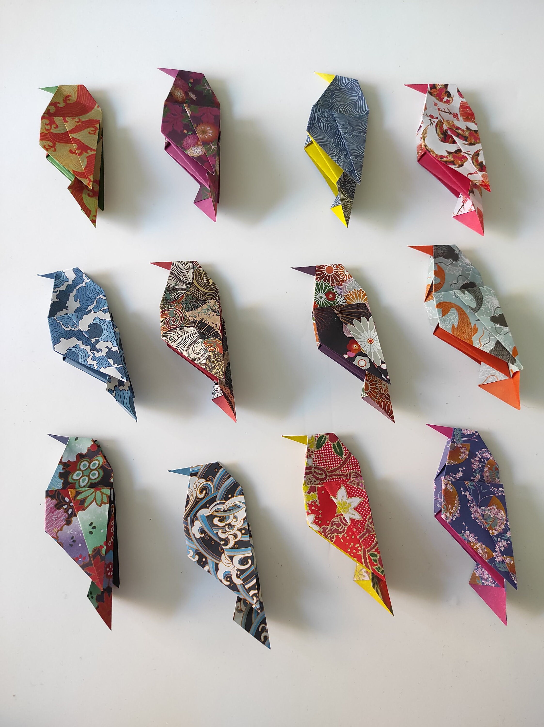 12 Moineaux Origami Motifs Chiyogami Japonais