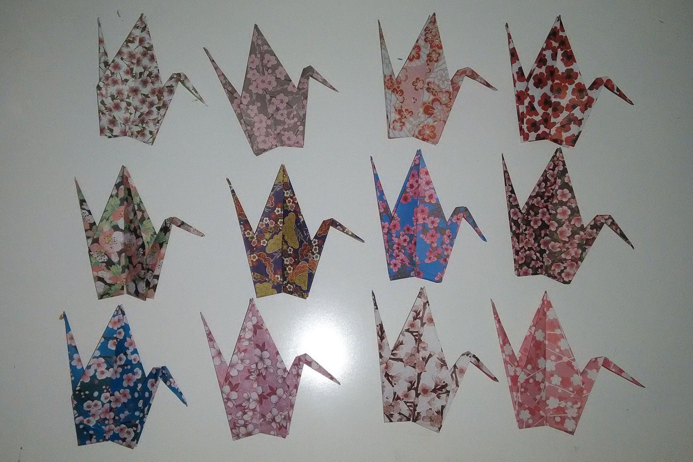 12 Grues Origami Motifs Fleurs de Cerisiers Japonais