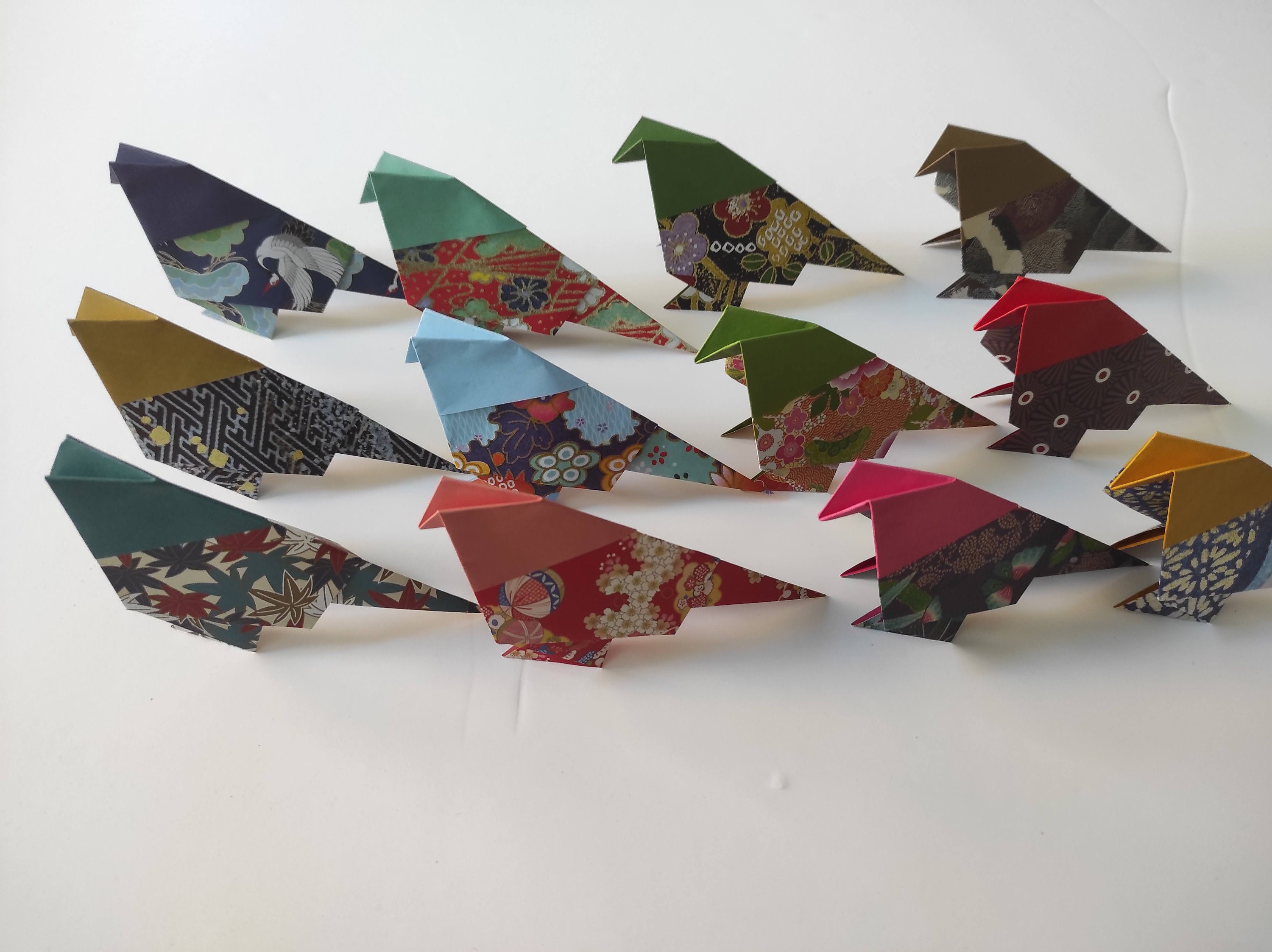 12 Mésanges Origami Motifs Chiyogami Japonais