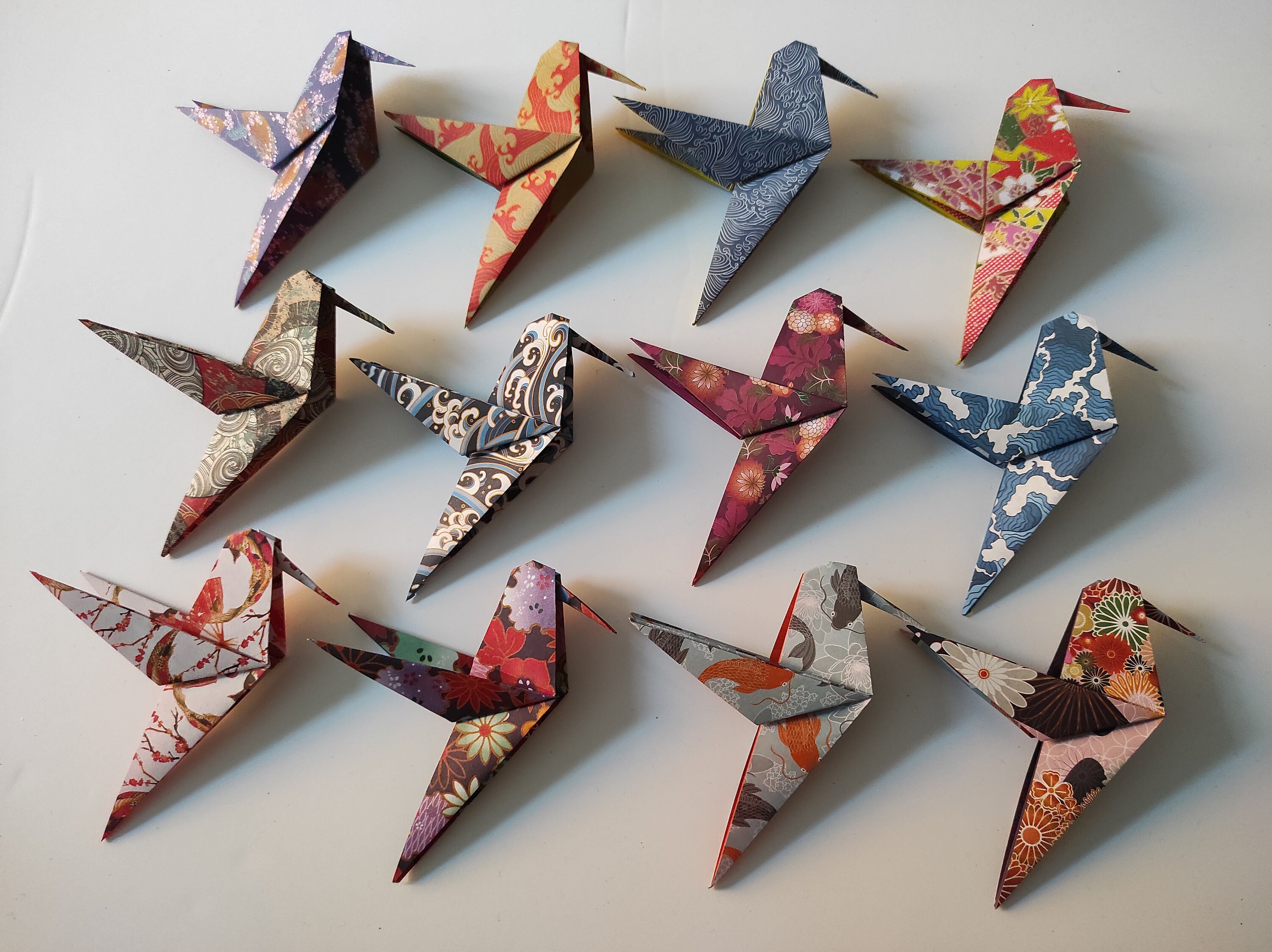 12 Colibris Origami Motifs Chiyogami Japonais