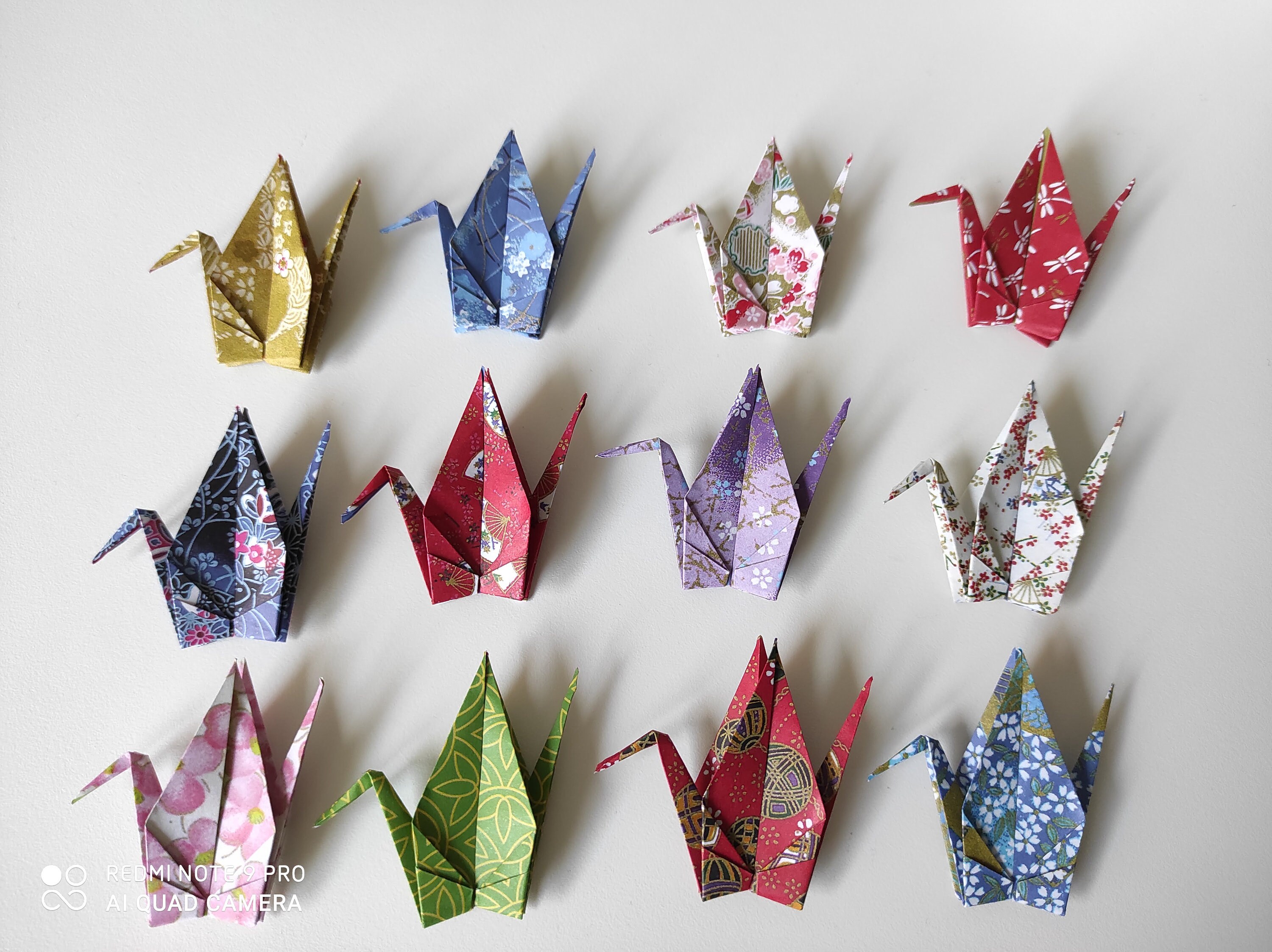12 Grues Origami à Motifs Chiyogami Japonais