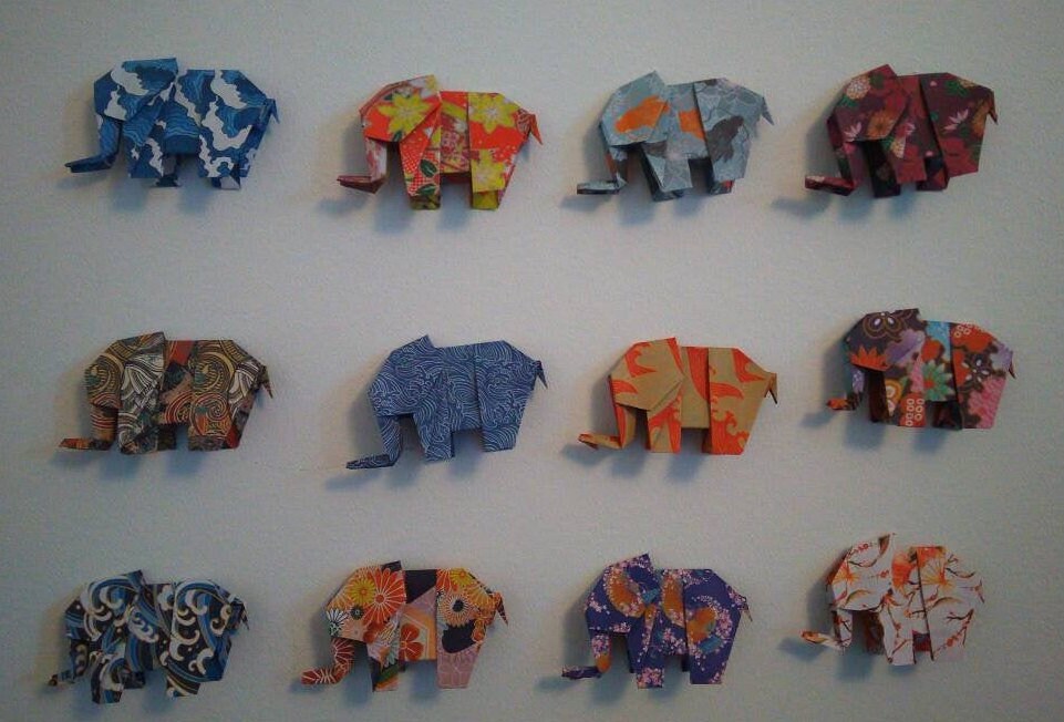 12 Elephants Origami Motifs Chiyogami Japonais