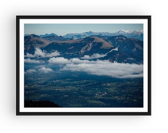 Misty Mountain Range Print, Foggy Aerial Landscape Photography, Blue Nordic Wall Art, Scandinavian Nature Decor, Printable Digital Download