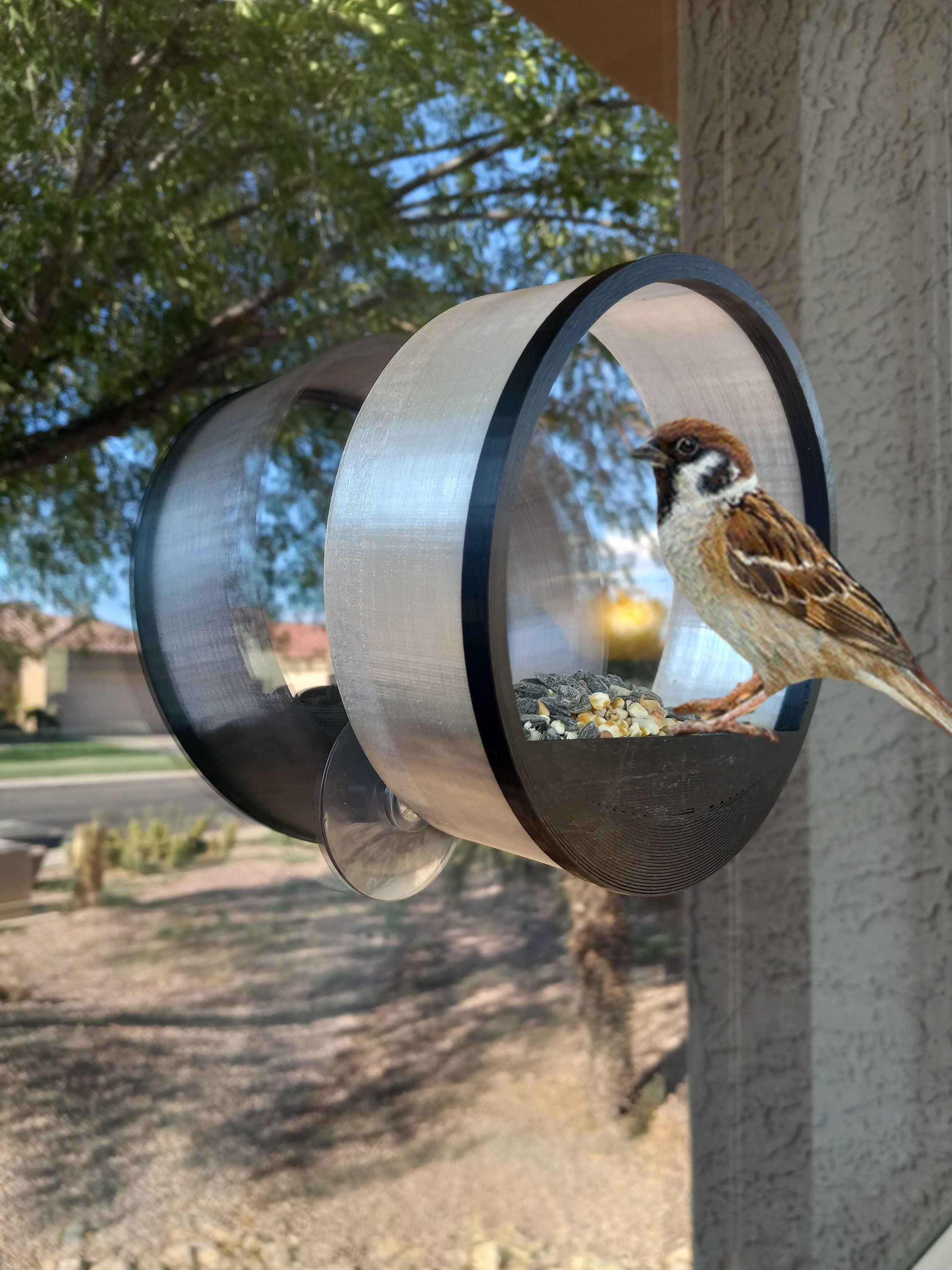 Amish Handmade Window Bird Feeder, In-house in Window 180 Degrees