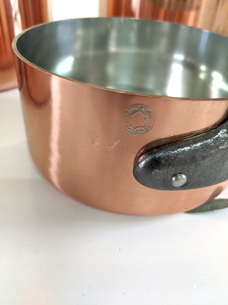 Set 5 French Copper SAUCEPANS Fabrication Francaise 14.06 Lbs. Iron