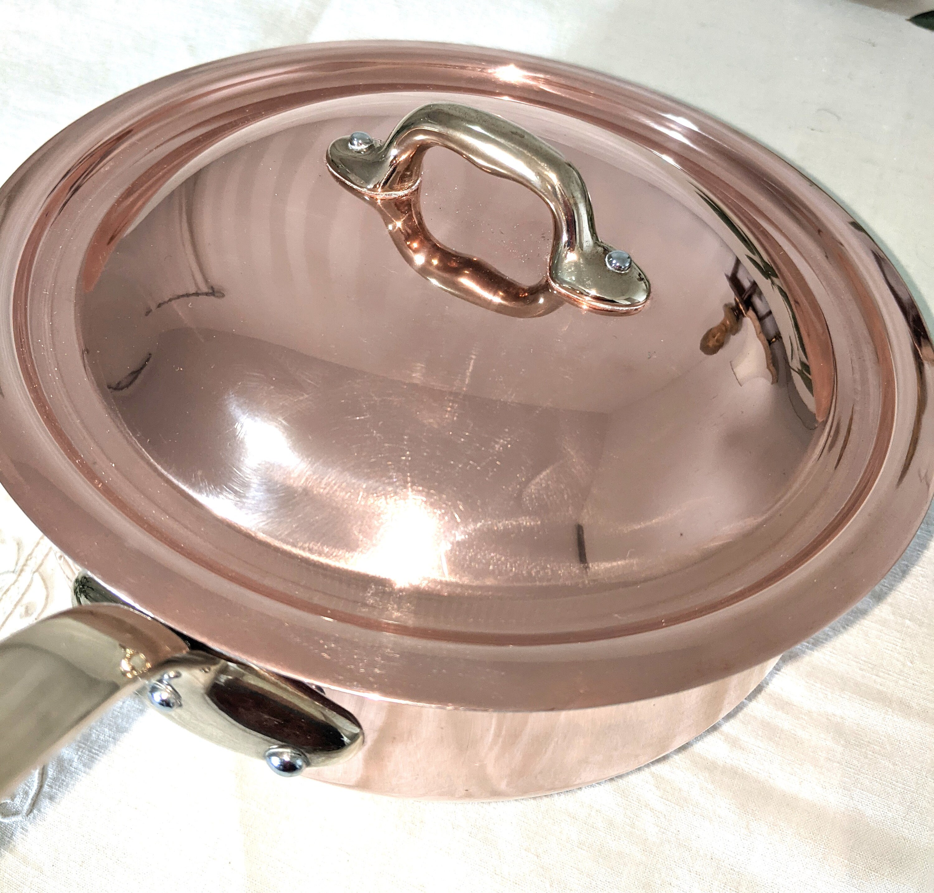 Sauteuse de Qualité Made in France Poêle en Cuivre avec Couvercle. Fabriqué Inox Doublé Cuivre Massi