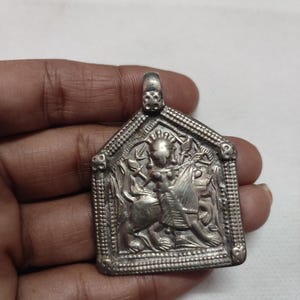 Vintage 1980s Handmade High Grade Sterling Silver Rajasthan Tribal Hindu Goddess Maa durga Pendant Antique Looks unique Pendant.