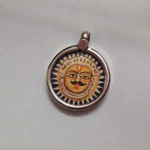 Handmade Sterling Silver Surya Pendant: Indian Miniature Art