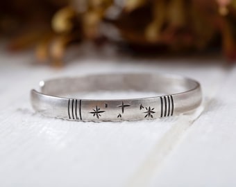 Handmade Sterling Silver Bangle, Galaxy Star Cuff Bracelet