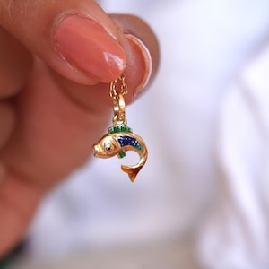 14k Solid Gold Koi Fish Charm, Handmade Enamel Necklace, Good Luck Jewelry, Dainty Necklace Charm, One of Kind