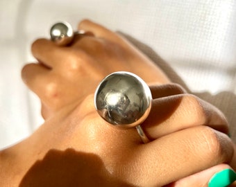 Chunky Silver Globe Ring, Handmade Big Sterling Silver Ball, Minimalist Ring, Statement Silver Ring