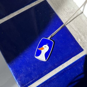 Duck Necklace, Silver Duck Enamel Pendant, Cloisonne Enamel, Handmade Jewelry, Ducky Charm, Gift for Her, Gift for Him, Unique