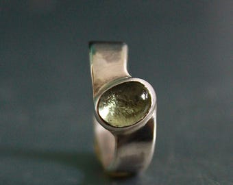 Handmade Sterling Silver Green Tourmaline Cabochon Ring